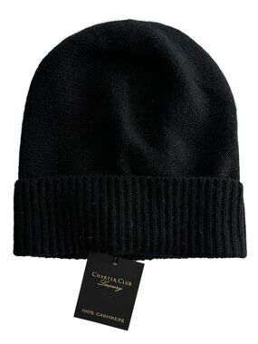 Charter Club Black Cashmere Ribbed Cuff Beanie